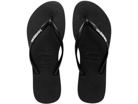 Havaianas Slim Rubber Logo Black White Thongs, UK2.5-3 EU35-36 Sale