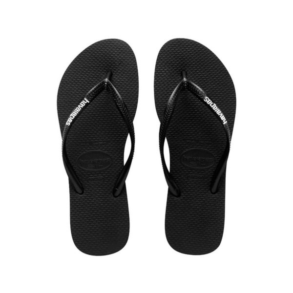 Havaianas Slim Rubber Logo Black White Thongs, UK2.5-3 EU35-36 Sale