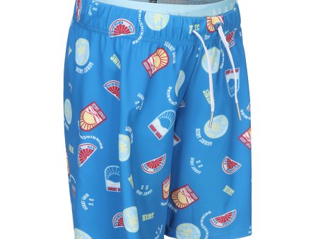 Boy s swim shorts - 100 long - ALL BADGE BLUE For Discount