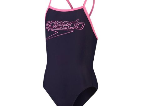 Speedo Girls Logo Thinstrap Muscleback Swimsuit on Sale