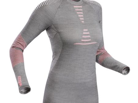 Wedze 900 X-Warm Women s Ski Base Layer Top - Merino Wool - Grey Pink Online now