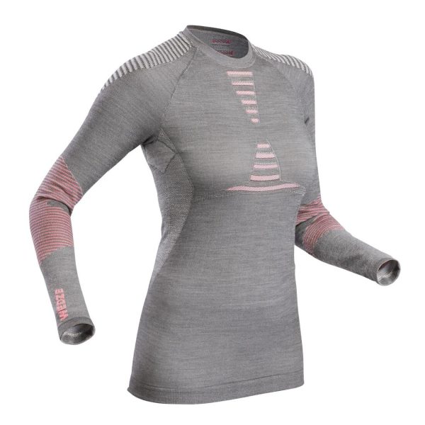 Wedze 900 X-Warm Women s Ski Base Layer Top - Merino Wool - Grey Pink Online now