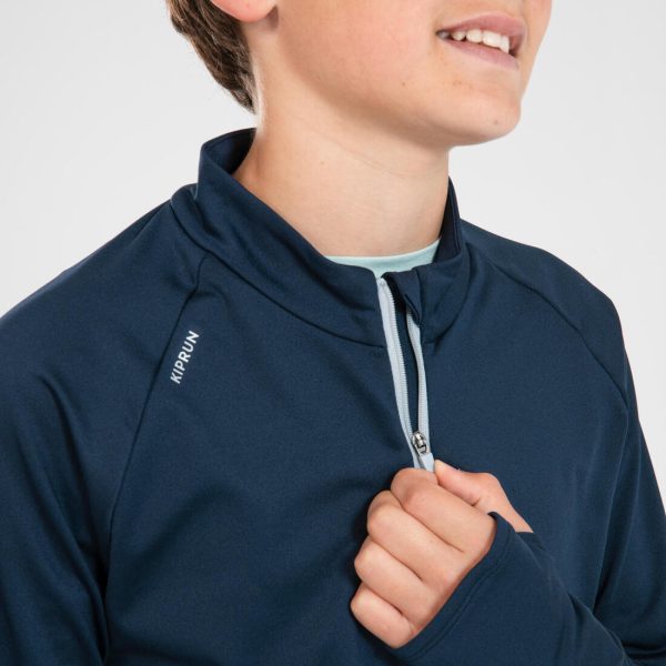 Kid s Running Jersey Warm Long-sleeved 1 2 Zip - Kiprun Warm Navy Blue For Sale