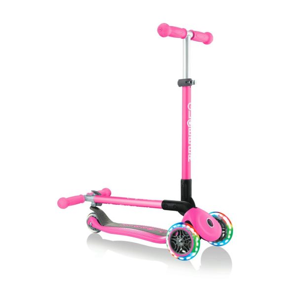 Globber Primo Foldable + Lights 3-Wheeled Kids Scooter (Ages 3-6) - Deep Pink Discount