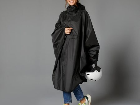 100 City Cycling Rain Poncho - Waterproof - Black on Sale