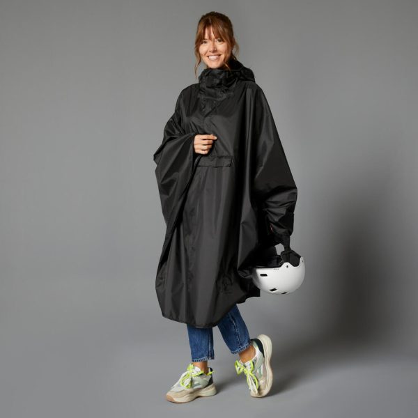 100 City Cycling Rain Poncho - Waterproof - Black on Sale