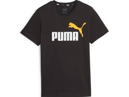 Puma ESS+ 2 Col Logo Boy s T-shirt - Black-Yellow For Sale