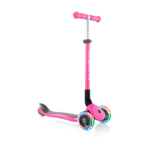 Globber Primo Foldable + Lights 3-Wheeled Kids Scooter (Ages 3-6) - Deep Pink Discount