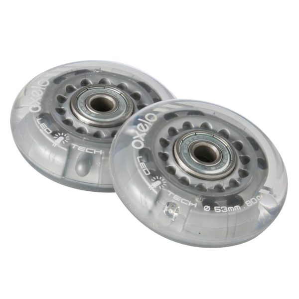 Oxelo Light-up Junior Inline Skate Wheels w  Bearings - 63mm - 2 Pack Online