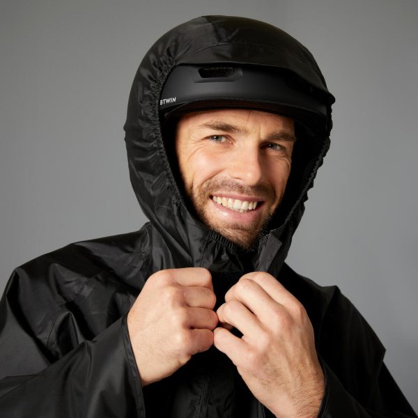 100 City Cycling Rain Poncho - Waterproof - Black on Sale