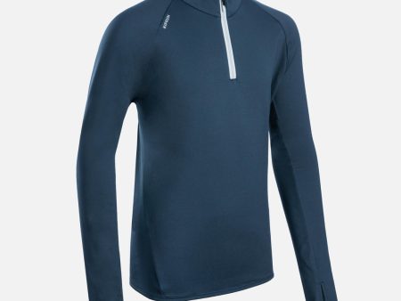 Kid s Running Jersey Warm Long-sleeved 1 2 Zip - Kiprun Warm Navy Blue For Sale