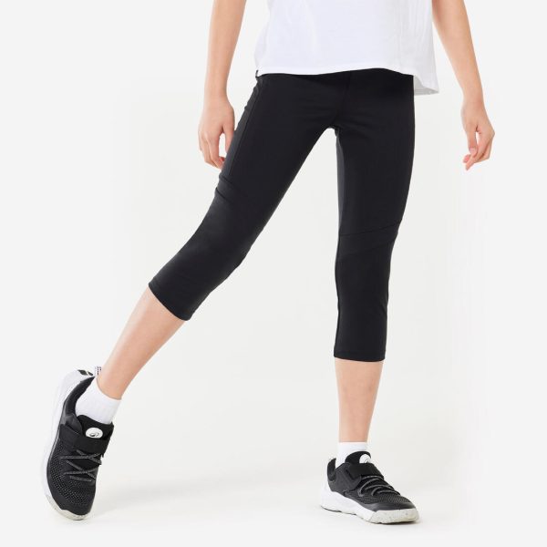 Girls  Breathable Cropped Leggings S500 - Black Cheap