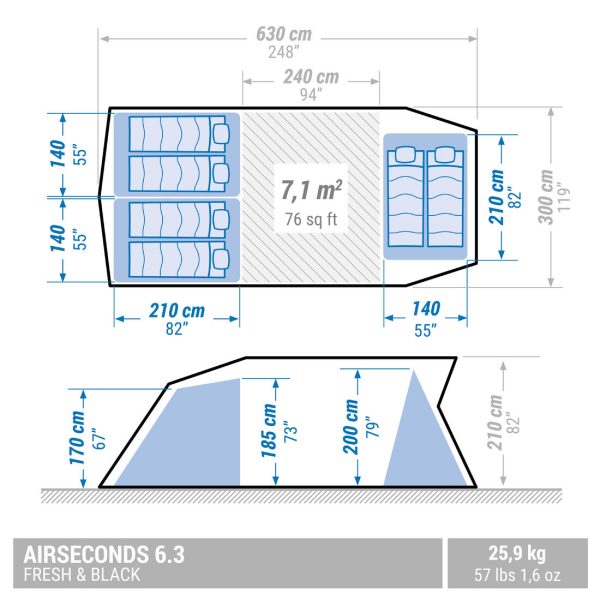 Inflatable Camping Tent 6 Person - Air Seconds 6.3 Fresh & Black Online now