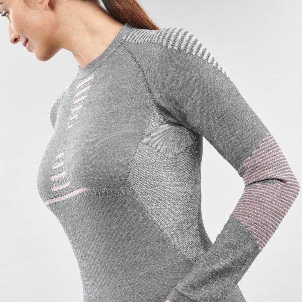 Wedze 900 X-Warm Women s Ski Base Layer Top - Merino Wool - Grey Pink Online now