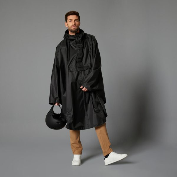 100 City Cycling Rain Poncho - Waterproof - Black on Sale