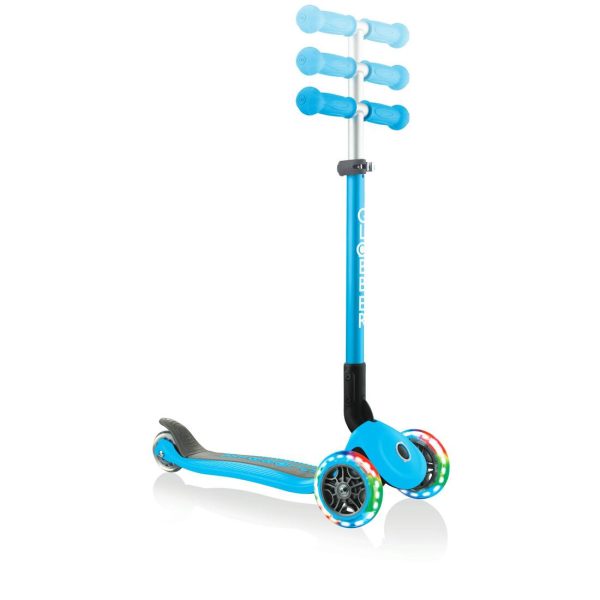 Globber Primo Foldable + Lights 3-Wheeled Kids Scooter (Ages 3-6) - Sky Blue For Cheap