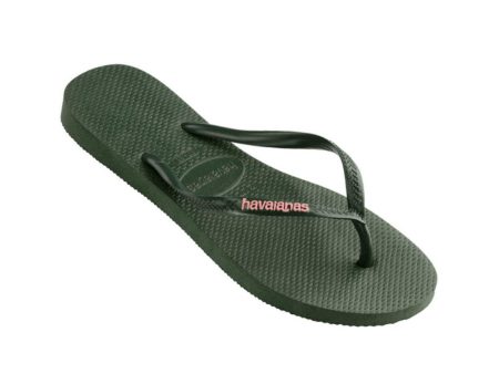 Havaianas Women s Flip Flops Slim Rubber Logo - Green Pink For Sale