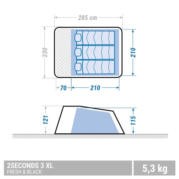 Camping Tent XL 3 Person - 2 Seconds Fresh & Black For Cheap