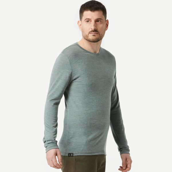 Men’s Trekking T-shirt Long-sleeved Merino Wool - Travel 100 Online