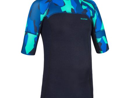 Boy’s UV Top Short-Sleeved Camo - 500 Blue Discount