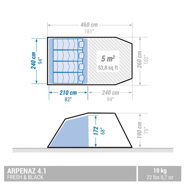 Family Tent 4 Person - Arpenaz 4.1 Fresh & Black For Discount