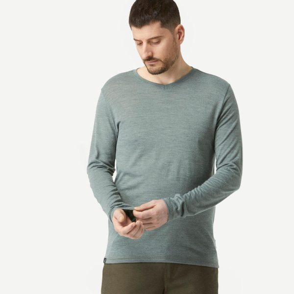 Men’s Trekking T-shirt Long-sleeved Merino Wool - Travel 100 Online