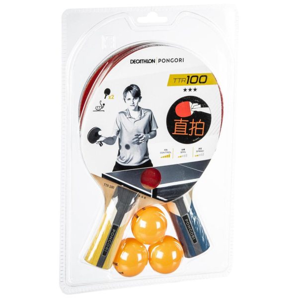 Set of 2 TTR 100 3* All-Round Table Tennis Bats and 3 TTB 100* 40+ Balls Orange Hot on Sale