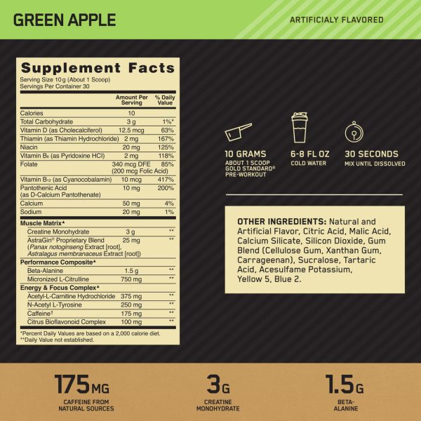 Optimum Nutrition 300g Gold Standard Pre-Workout Green Apple Online Hot Sale