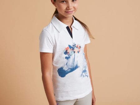 Kids  Short-Sleeved Horse Riding Polo Shirt 100 - White Cheap