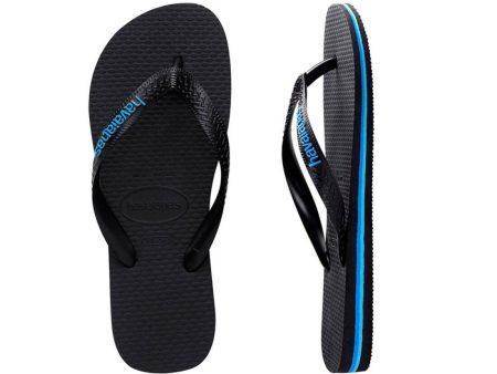 Havaianas Adult Flip Flops Rubber Logo - Black Blue Online now