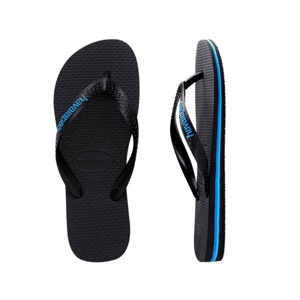 Havaianas Adult Flip Flops Rubber Logo - Black Blue Online now