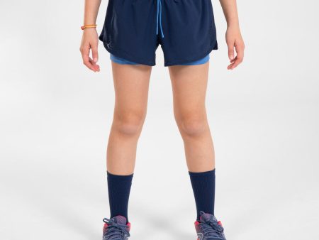 Girl’s Running Shorts 2-In-1 Breathable Tight - Kiprun Dry+ Navy For Sale