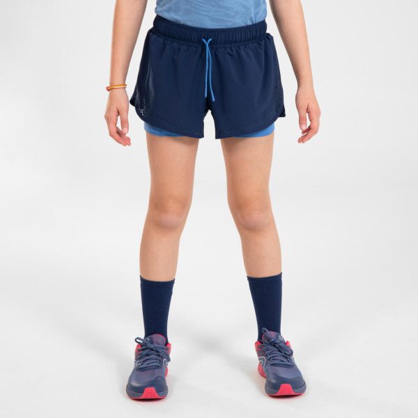 Girl’s Running Shorts 2-In-1 Breathable Tight - Kiprun Dry+ Navy For Sale