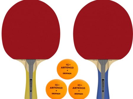 Set of 2 TTR 100 All-Round Table Tennis Bats 3* and TTB 100 40+ Balls - Orange Supply