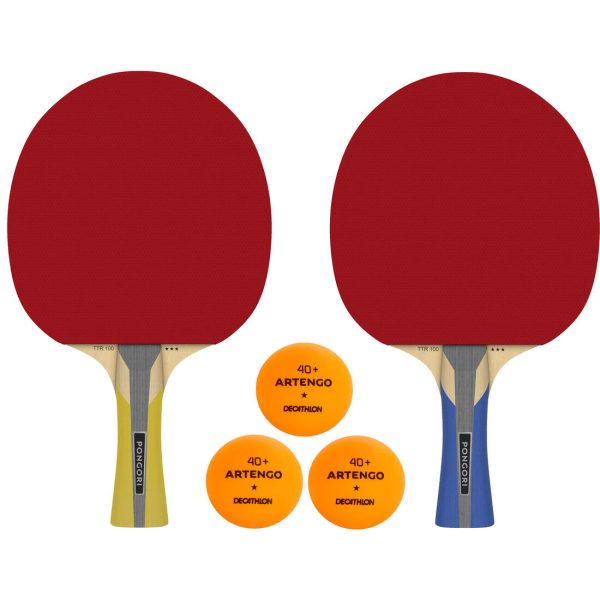 Set of 2 TTR 100 All-Round Table Tennis Bats 3* and TTB 100 40+ Balls - Orange Supply