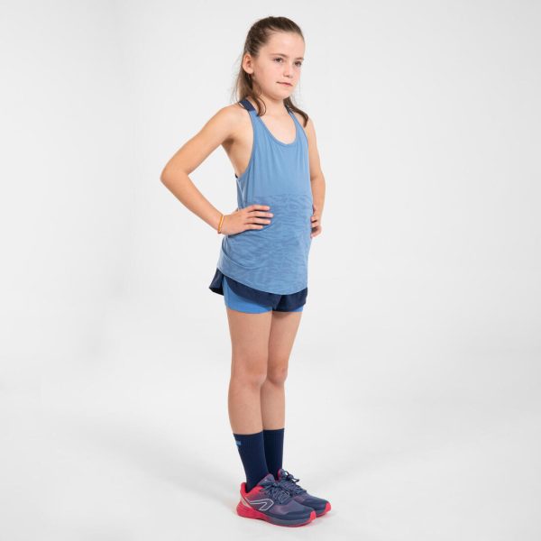 Girl’s Running Shorts 2-In-1 Breathable Tight - Kiprun Dry+ Navy For Sale