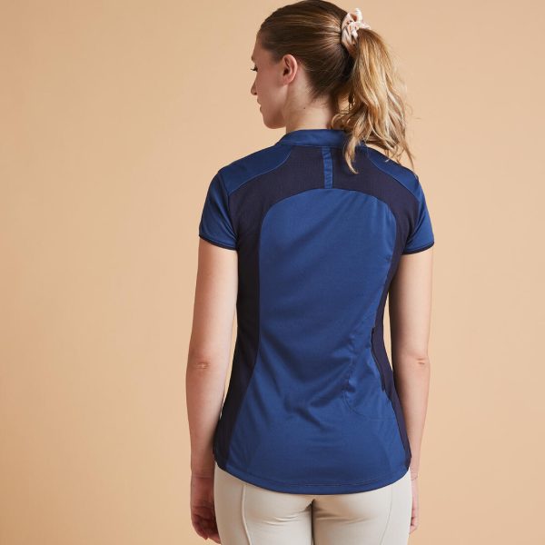 Women s Short-Sleeved Mesh Horse Riding Polo Shirt 500 - Dark Blue Navy Online now