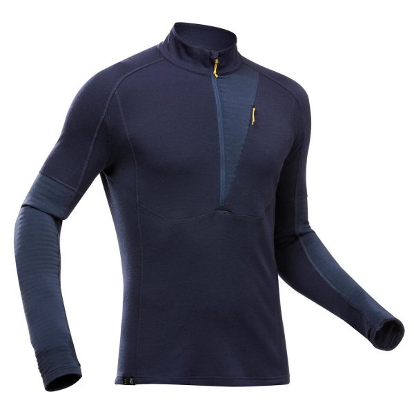 Men s Mountain Trekking T-shirt Long-sleeved Merino Wool w  Zipped Collar - MT900 Discount