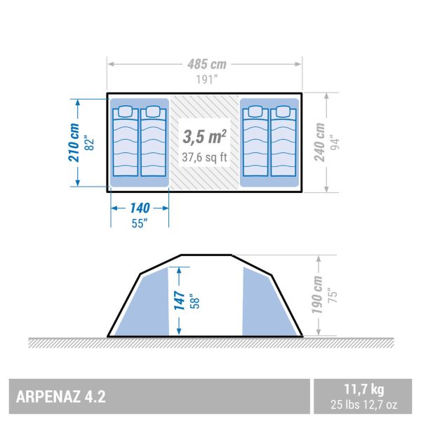 Family Camping Tent 4 Person - Arpenaz 4.2 For Sale