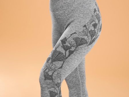 Gingko Motif Women s 7 8 Yoga Leggings - Seamless - Mottled Grey Fashion