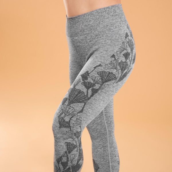 Gingko Motif Women s 7 8 Yoga Leggings - Seamless - Mottled Grey Fashion